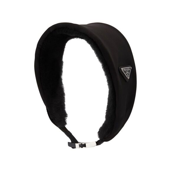 Prada Re-Nylon triangle-logo shearling headband - Picture 1 of 11